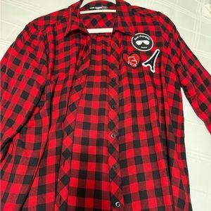 Karl Lagerfeld Paris long sleeve plaid shirt with patches. Size XS